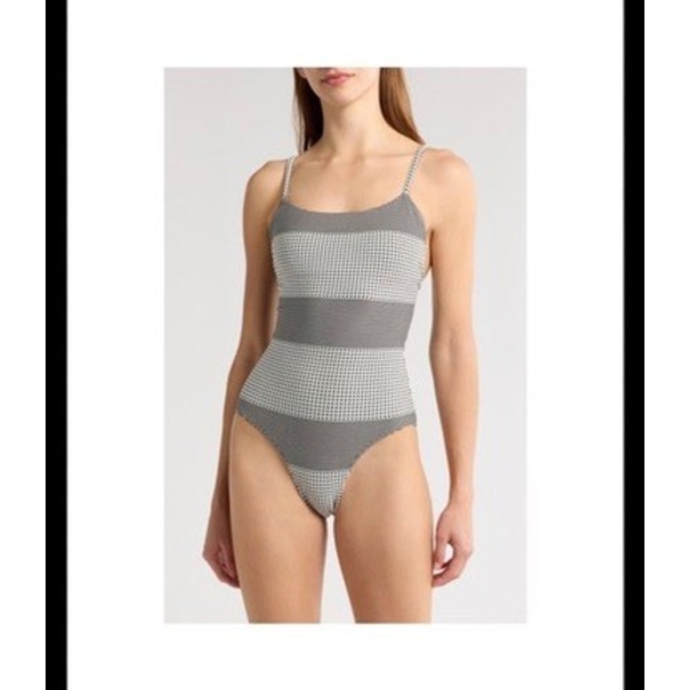 Lemlem Semira One Piece Swimsuit Vanilla Black White Striped Checkered XS NEW